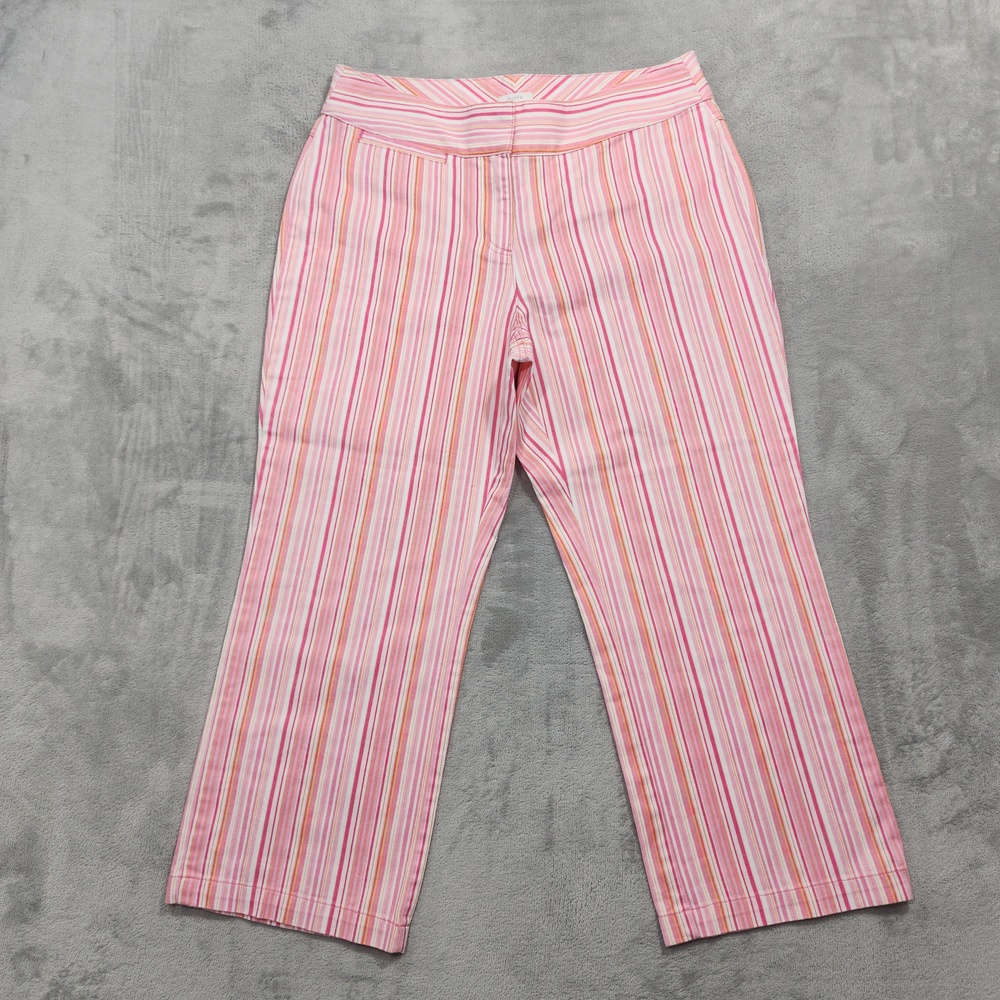 Vintage Liz Claiborne Pants Womens 10 Pink Striped Twill Audra Capri Crop Preppy